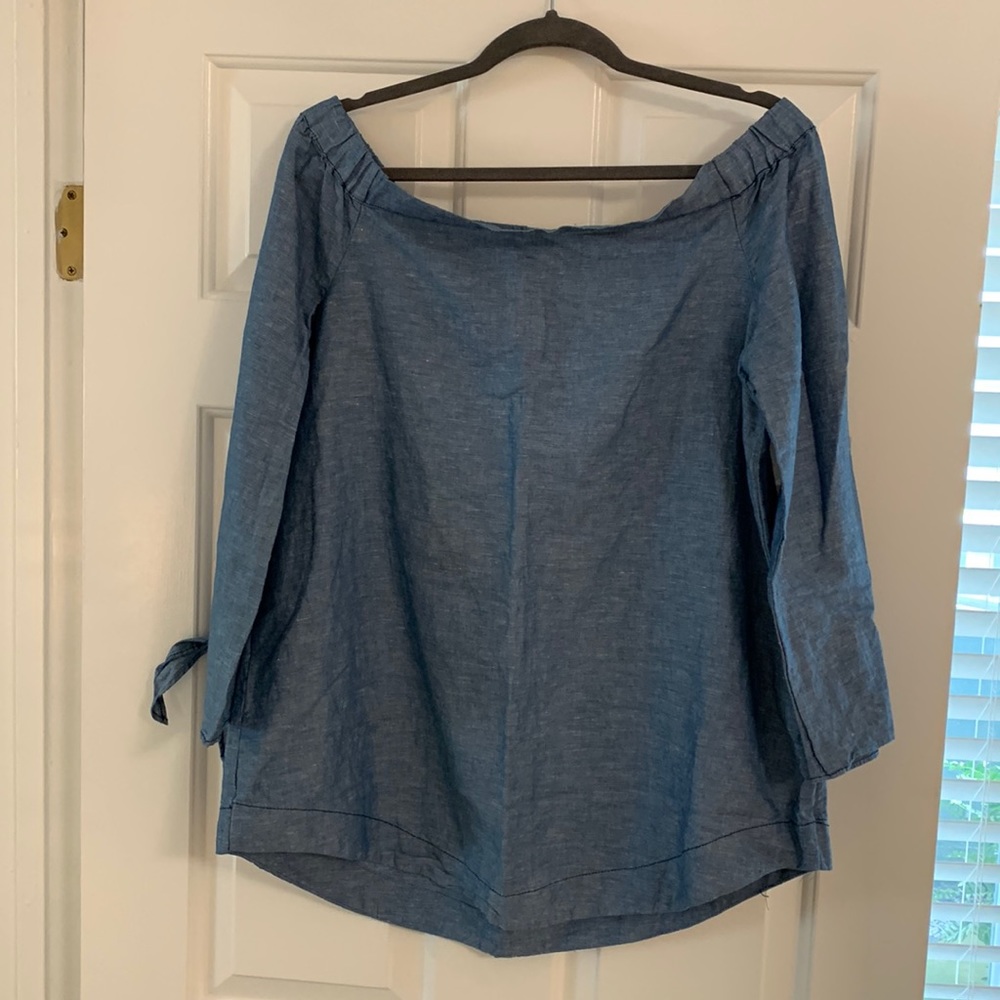 Free People chambray off the shoulder top!